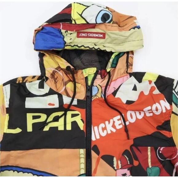 Members Only Jacket Men's Size M Windbreaker Hooded Nickelodeon SpongeBob Y2K - Picture 3 of 5